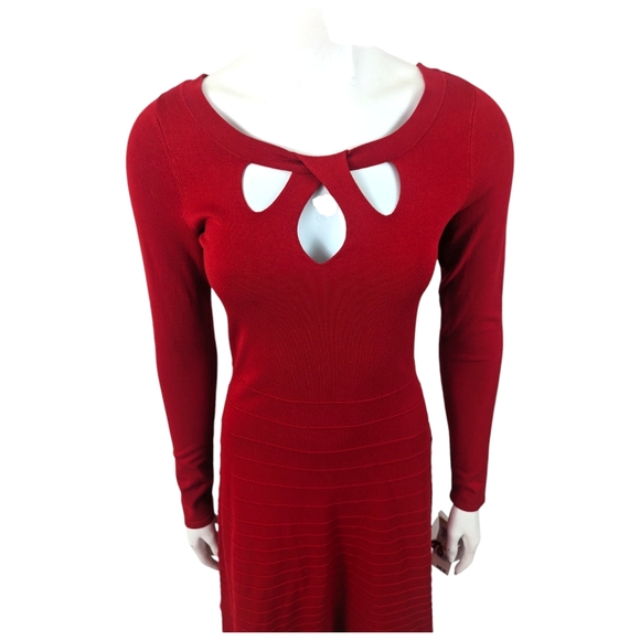 INC Macys Stretch Knit Fit & Flare Dress NEW Womens Medium Red Long Sleeve - Picture 5 of 10